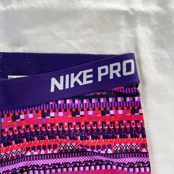 Nike Pro Purple Orange Geometric Pattern Spandex Athletic Bike Shorts | Size L - Picture 3 of 5